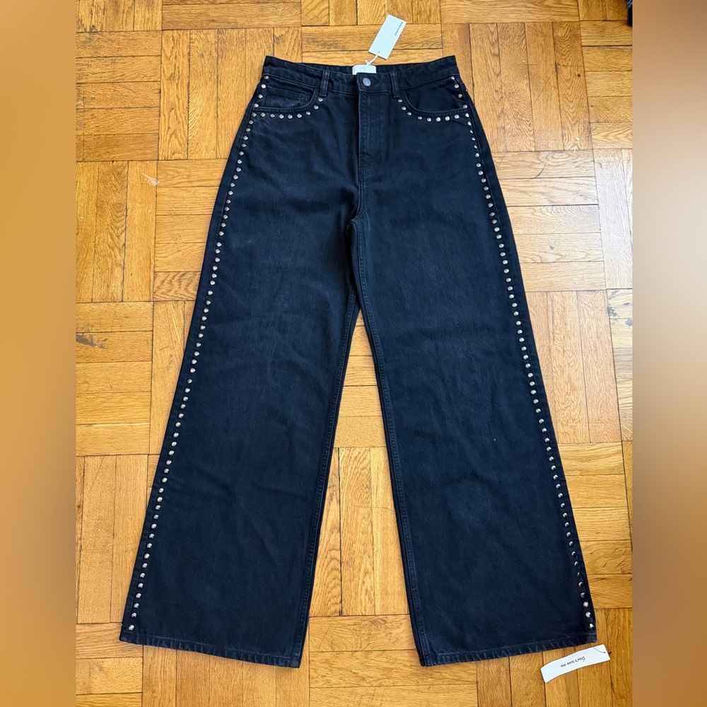 Reformation Black Stud-Trim Wide-Leg Jeans - Picture 12 of 14